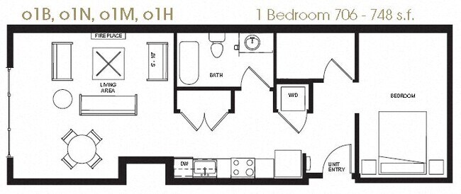 Open One Bedroom 602 floor plan